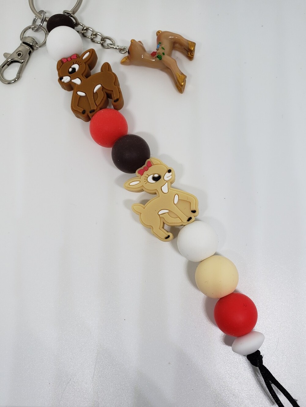 Handmade Reindeer Silicone Focal Beaded Keychain